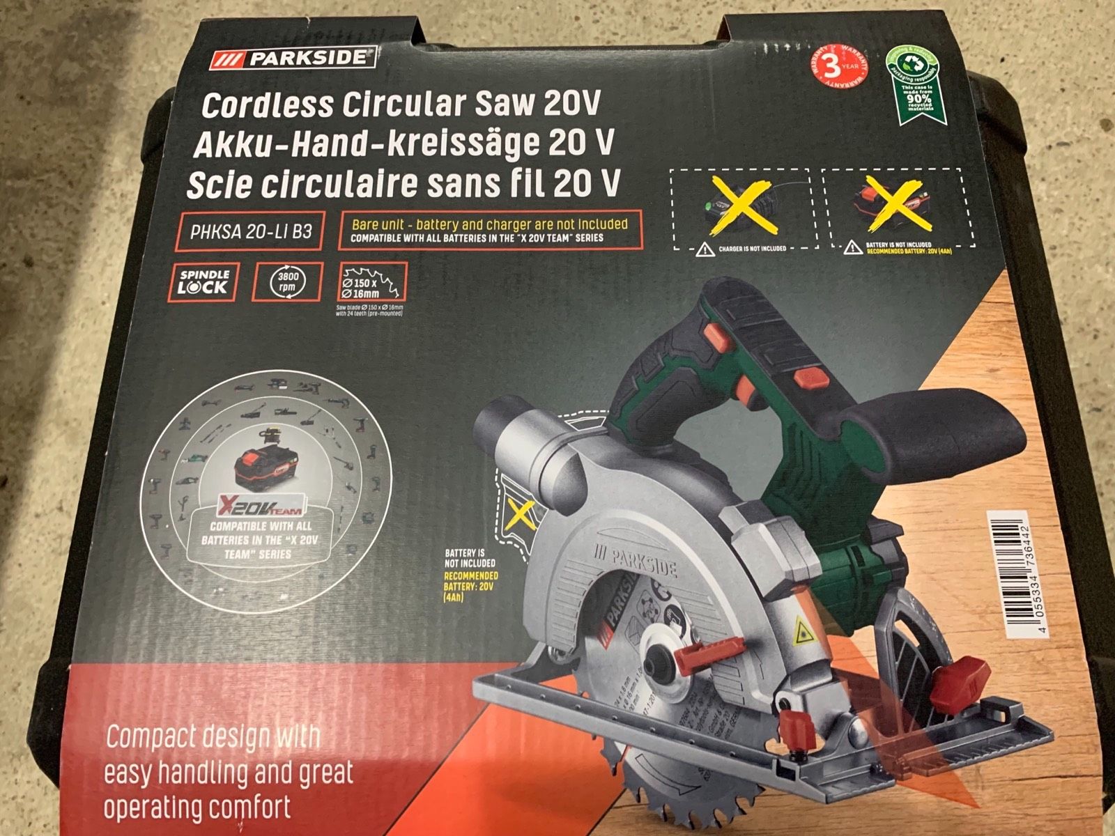 Amoladora Parkside PARKSIDEu00ae PHKSA 20-Li B3 Cordless Circular