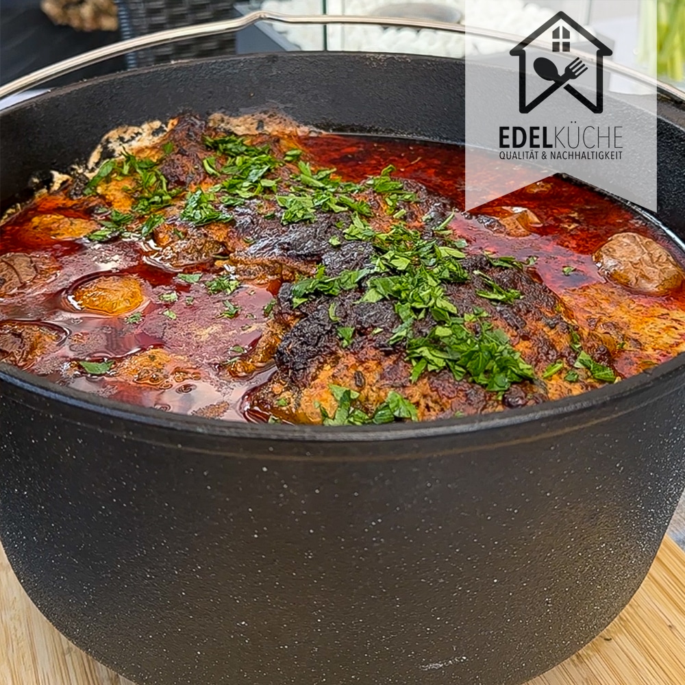 Schichtfleisch mit Gyros und Zaziki aus dem Dutch Oven - Rezept - EdelKüche Schichtfleisch mit Gyros und Zaziki aus dem Dutch Oven - Rezept - EdelKüche