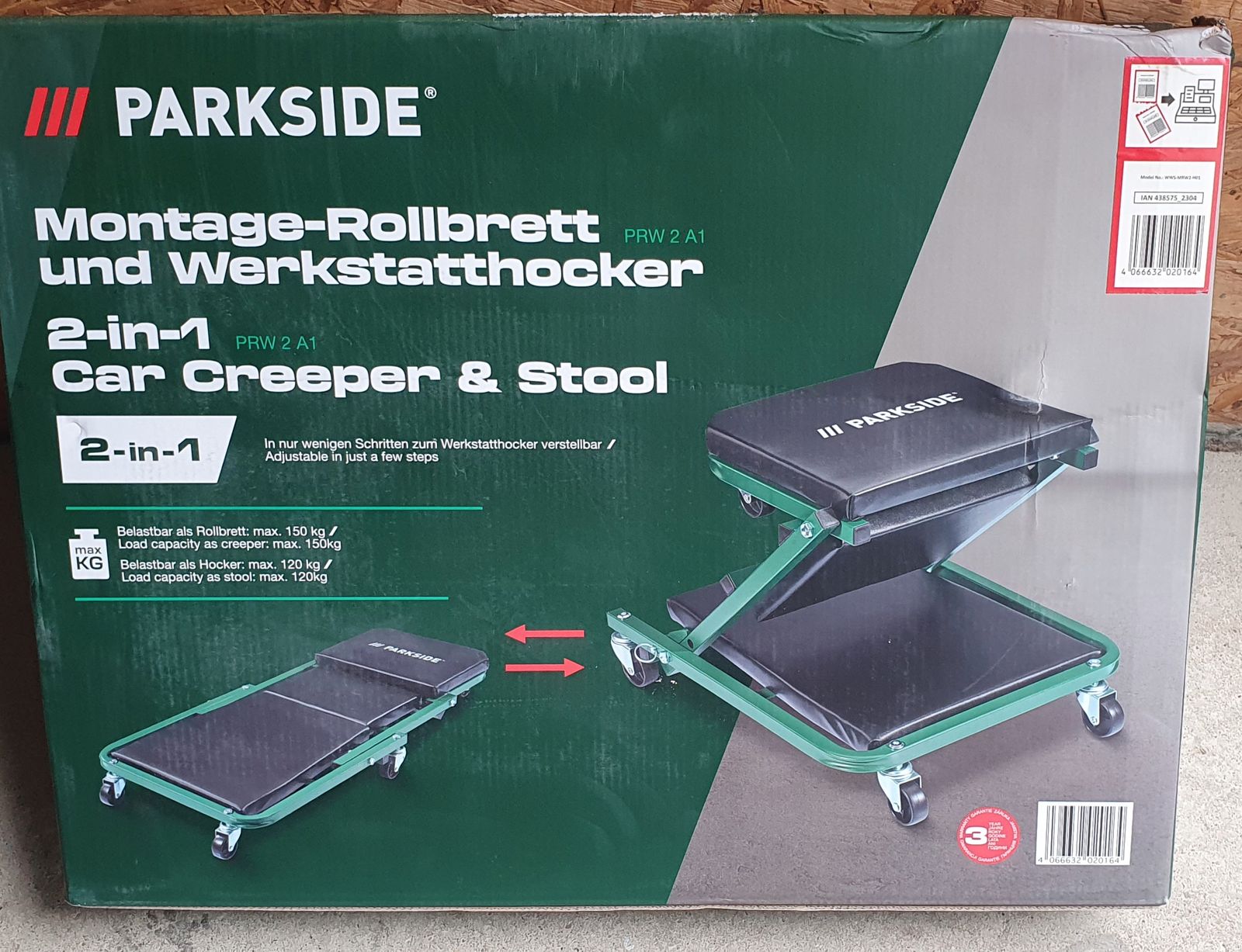 PARKSIDE® 2-in-1 Montage-Rollbrett : Werkstatthocker »PRW 2 A1«